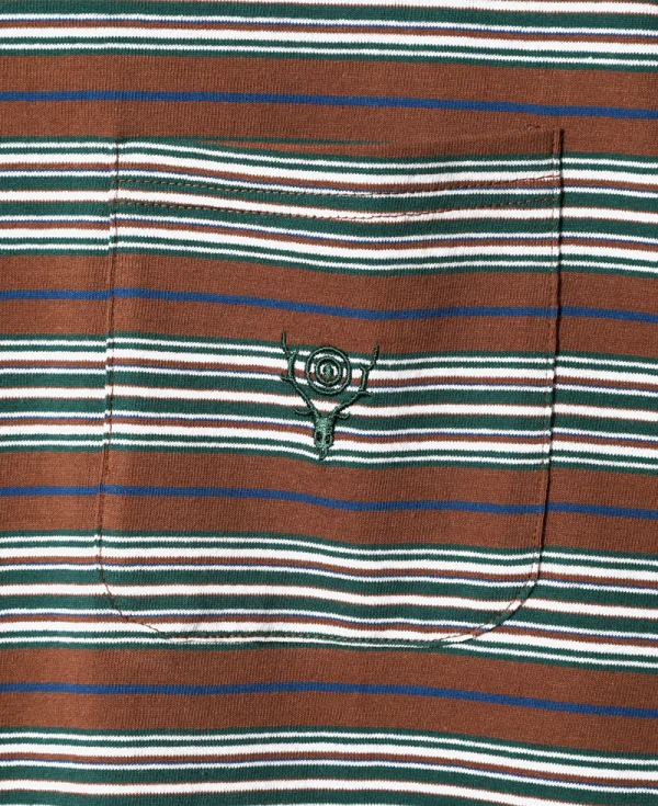 SOUTH2 WEST8 Round Pocket Multi Stripe Tee – Brown