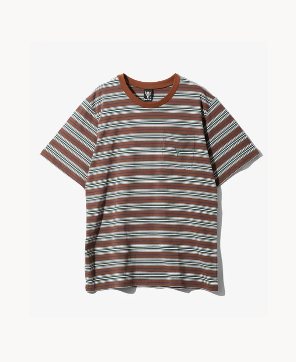 SOUTH2 WEST8 Round Pocket Multi Stripe Tee – Brown