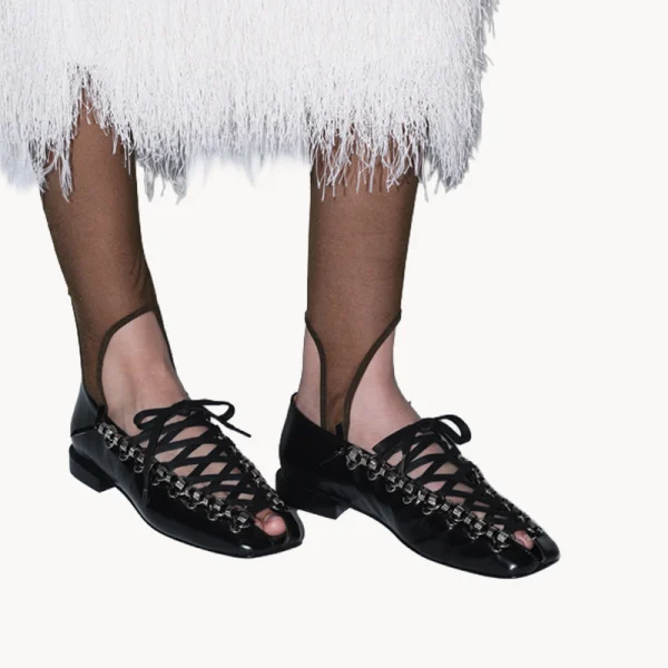 TOGA AJ1452 Laced Ballerina - Black Polido Leather