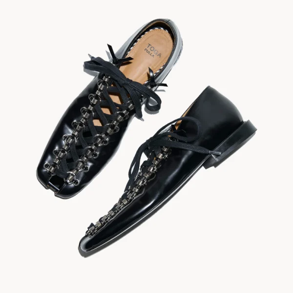 TOGA AJ1452 Laced Ballerina - Black Polido Leather