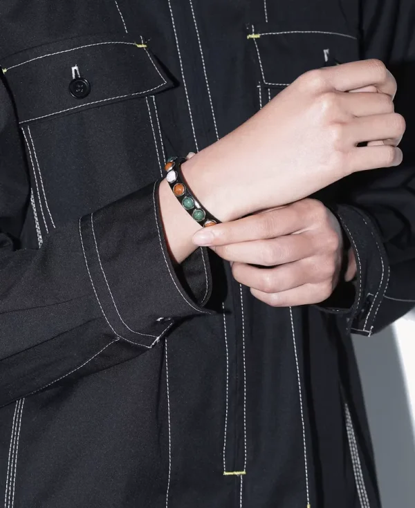 TOGA Stone Leather Bangle – Black