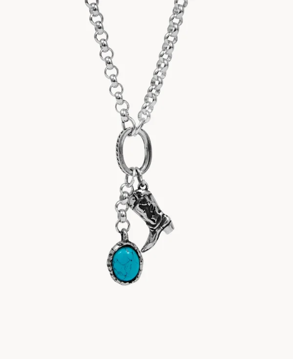 TWO JEYS Turqueoise Boot Necklace Silver