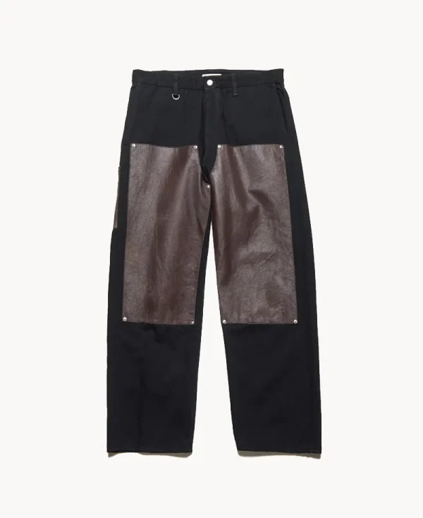 UNIFORM EXPERIMENT Leather Doubla Knee Denim Painter Pant – Black